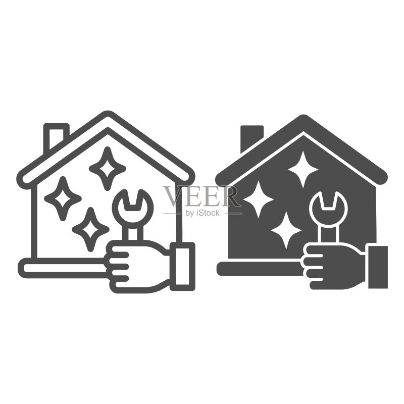 房屋与扳手：房屋维修服务概念图标图标素材
