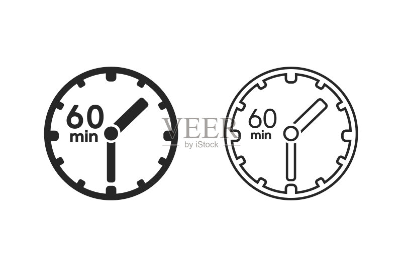 时钟图标，60分钟标志，白色背景上的矢量图图标素材