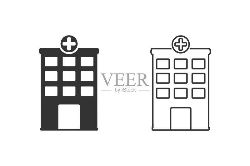 医院大楼矢量线条图标集图标素材