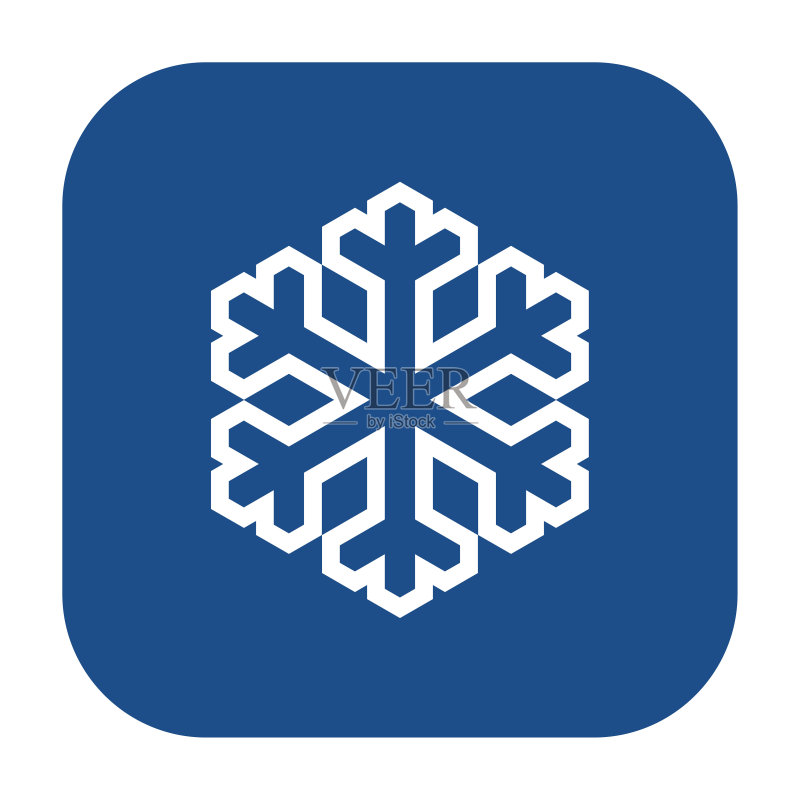 蓝色圆角方形雪花轮廓图标按钮图标素材