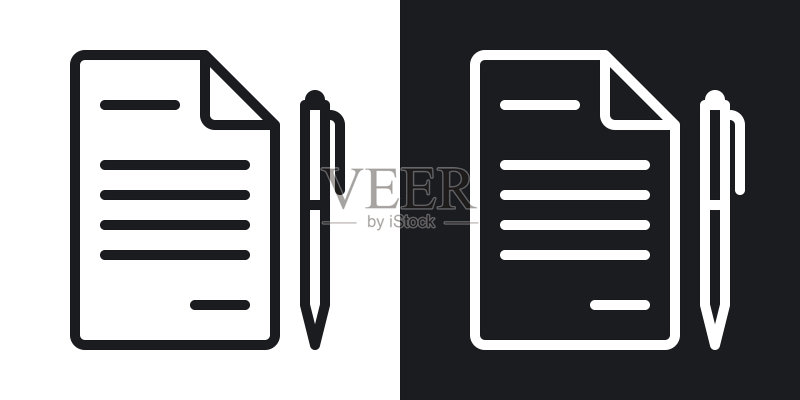 合同、协议或商业文件图标。黑色和白色背景上的简单双色矢量插图图标素材