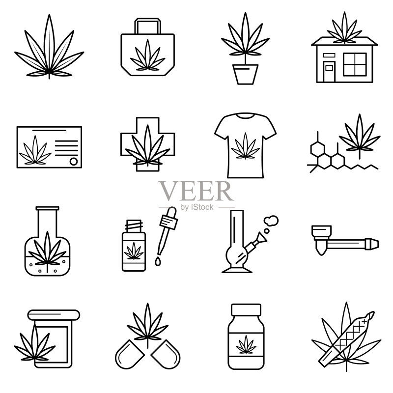 大麻标志黑色细线图标集图标素材