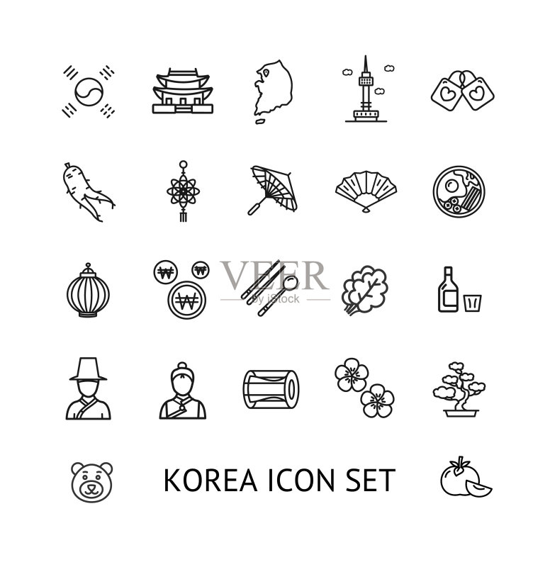 韩国标志黑色细线图标集图标素材