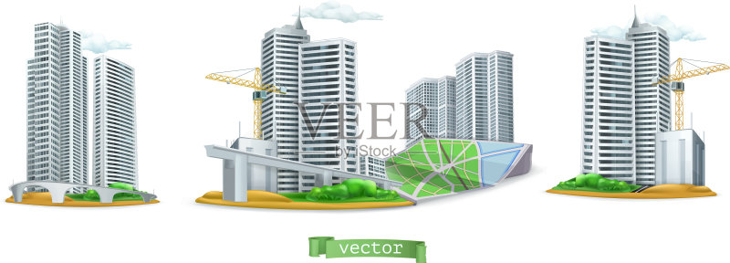 城市建筑3D图标集图标素材