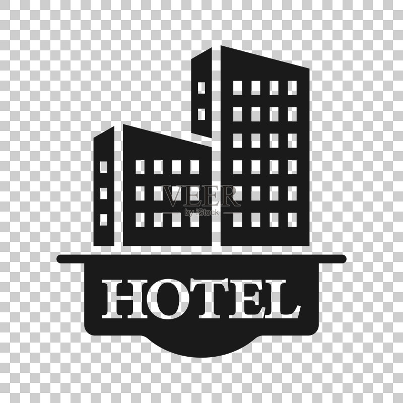扁平风格酒店标志图标：旅馆建筑图标素材