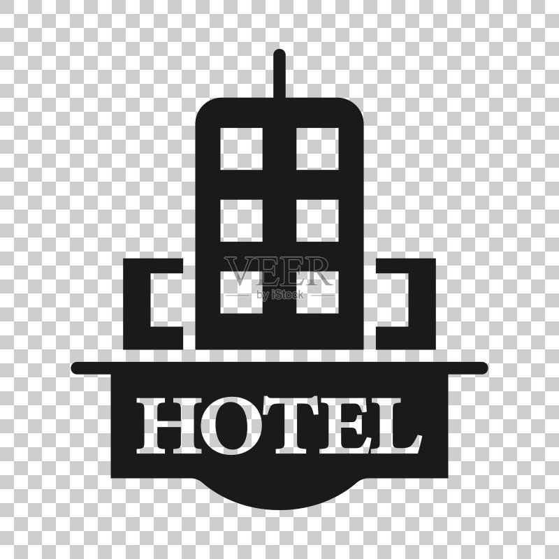 扁平风格酒店标志图标：旅馆建筑图标素材