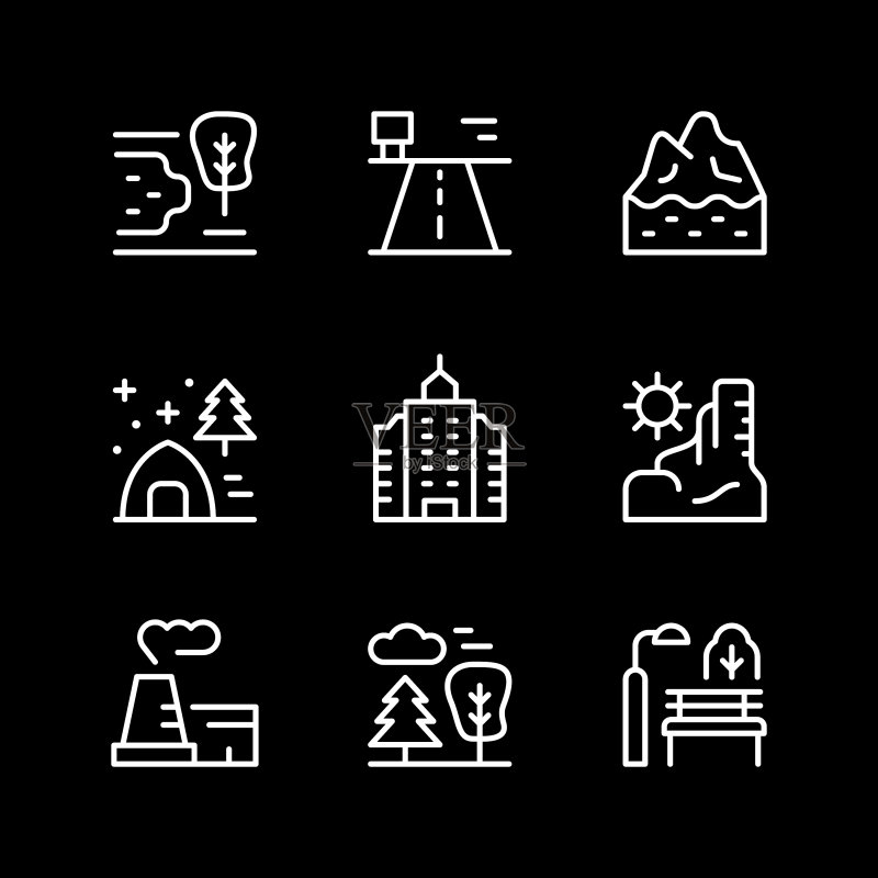 风景图标线条合集图标素材