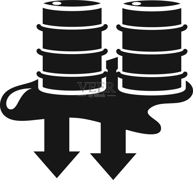 泄漏的桶与贸易危机经济下行箭头图标素材