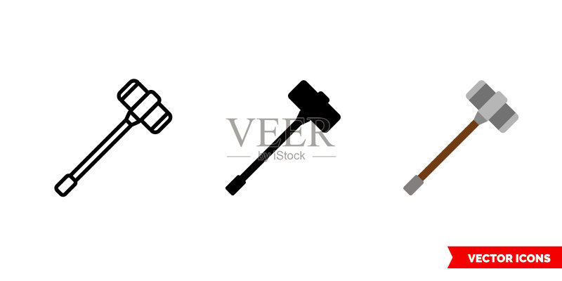 3种颜色的战锤图标，黑色和白色轮廓。隔离矢量符号图标素材