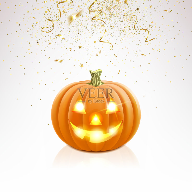 万圣节南瓜和飘落的金色五彩纸屑正版插画素材
