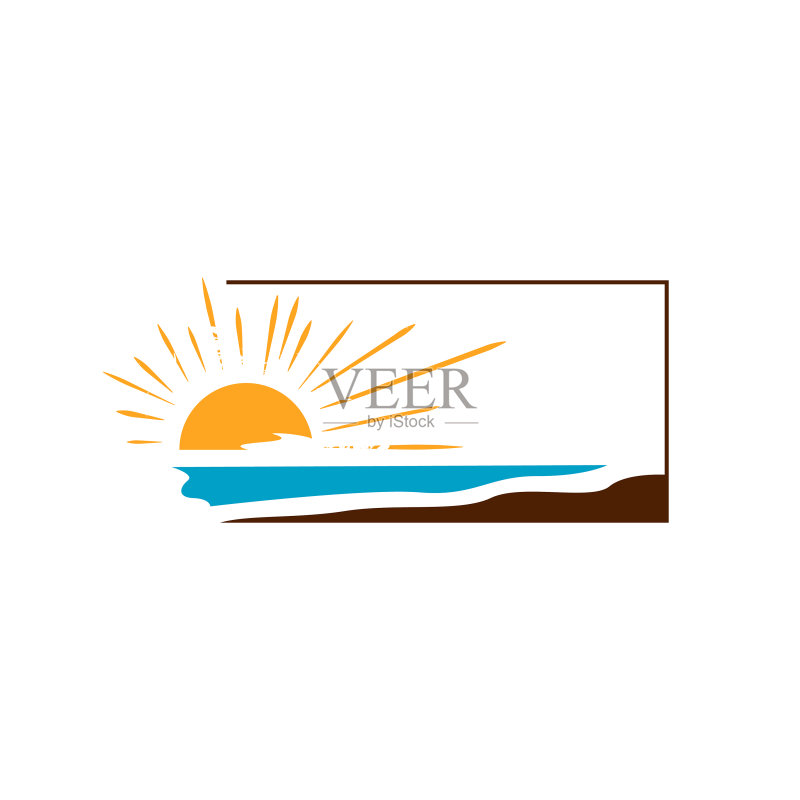 黄色太阳蓝色大海日落Logo设计图标素材