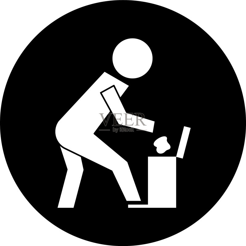 人类在垃圾桶中扔垃圾象形图图标素材