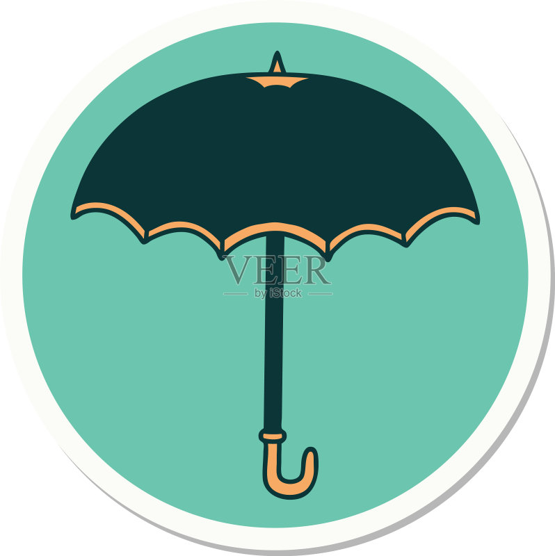纹身风格雨伞贴纸图标素材