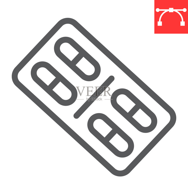 药丸线条图标，医疗和平板电脑，药物标志矢量图形，可编辑的笔触线性图标，eps 10图标素材
