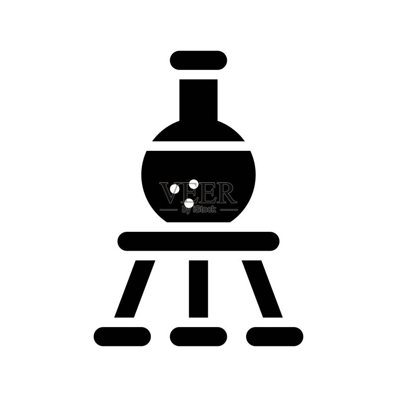 与实验室相关的实验室图标，带有固体设计的烧瓶或试管与支架矢量图标素材