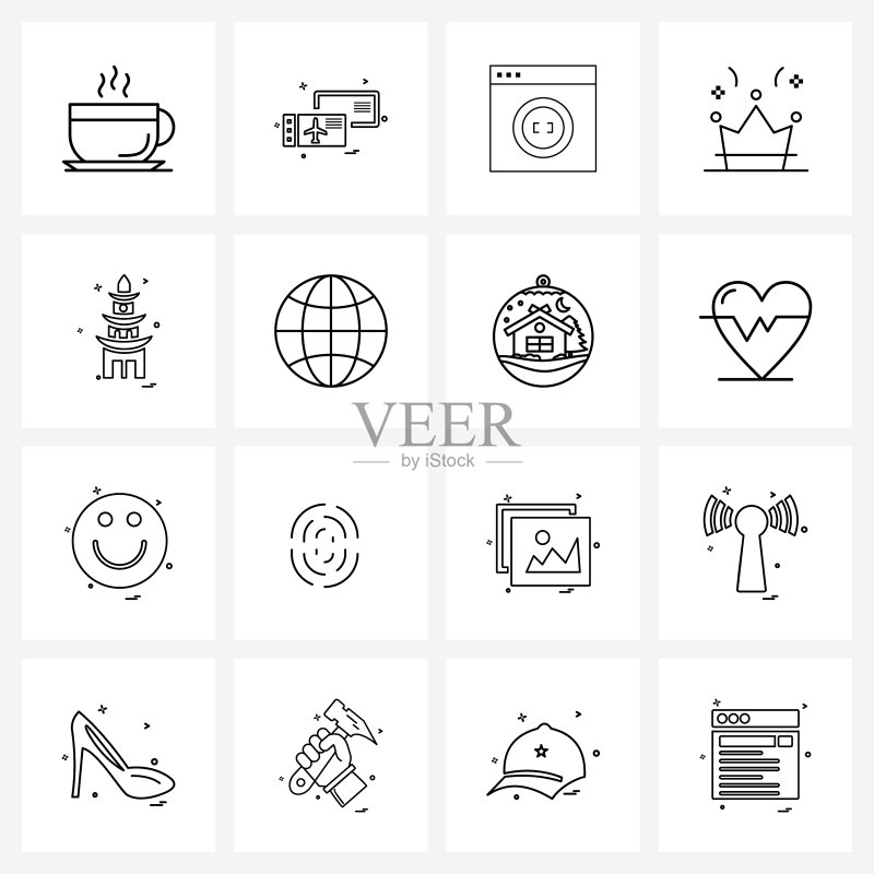 聚会游戏现代符号线条图标合集16图标素材