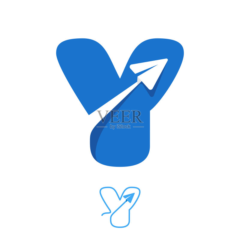 由线条和负空间纸飞机图标组成的Y字母logo图标素材