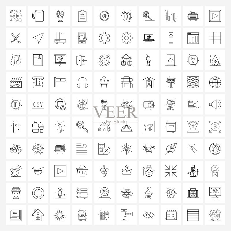 100个Web和印刷简约线条图标素材图标素材