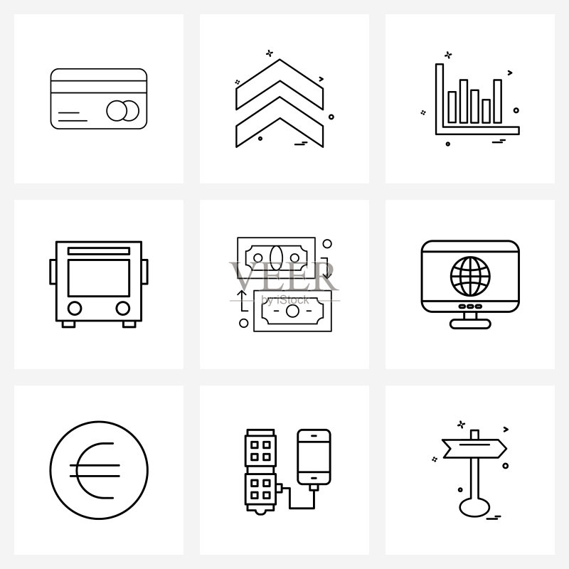 用于Web和移动支付的9个通用线性图标图标素材