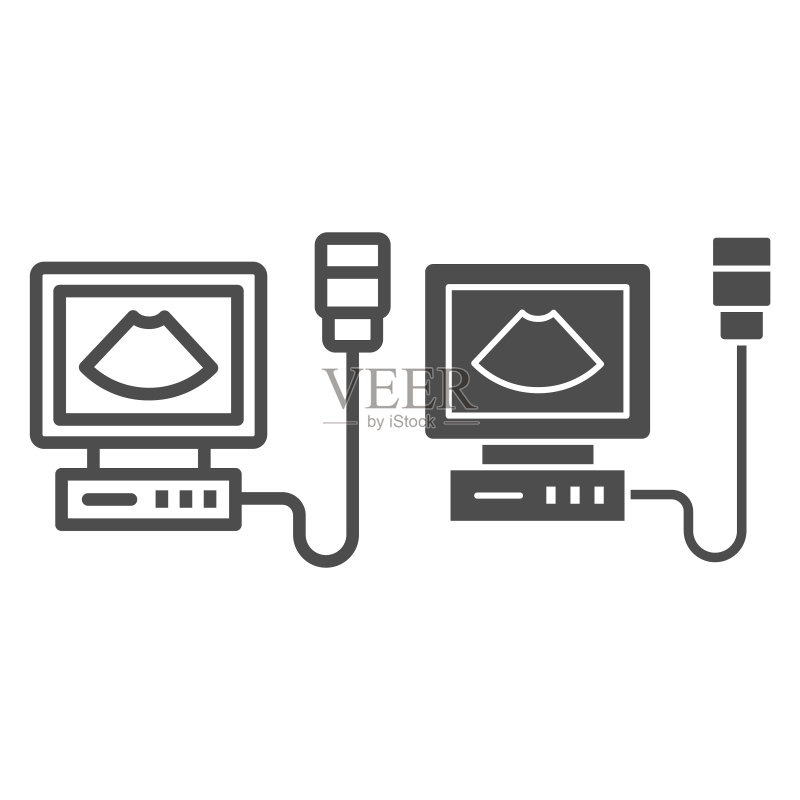 超声波机器线条图标，医学诊断概念图形矢量素材图标素材