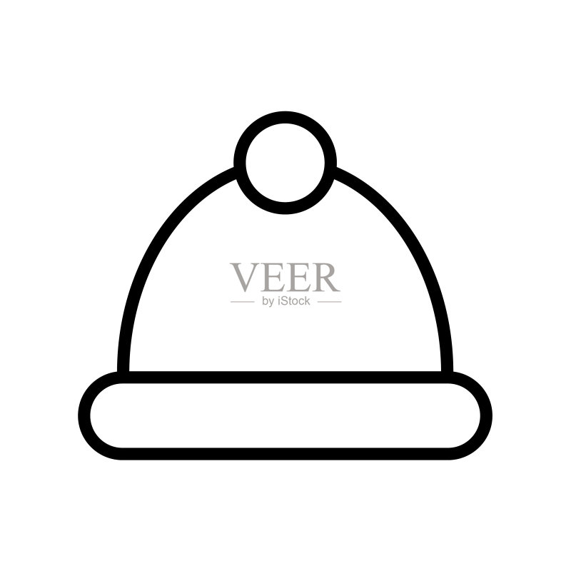 冬季帽子轮廓矢量图标。适用于Web、移动应用和UI设计的帽子图标。白色背景上的服装插图。图标素材