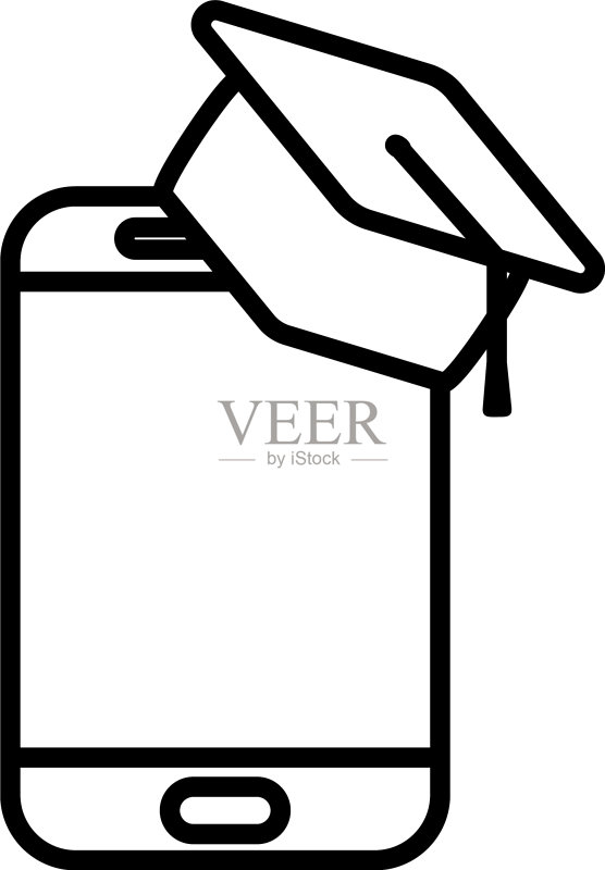 智能手机与毕业帽线条风格图标图标素材
