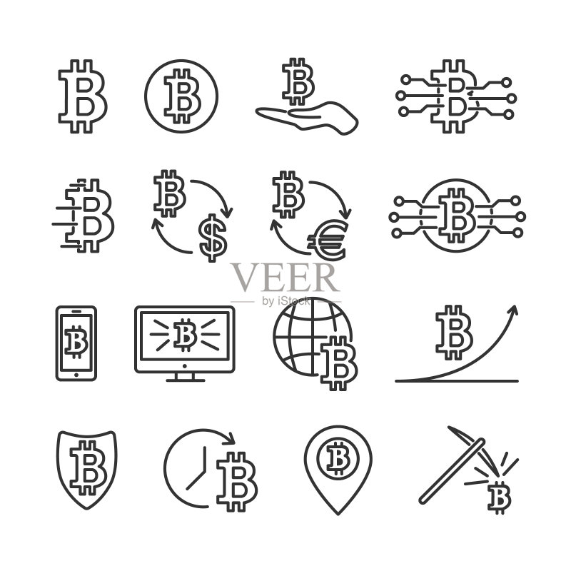 比特币线条图标集矢量图图标素材