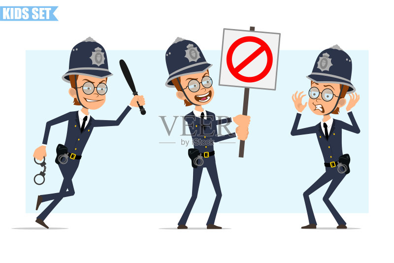 卡通英国警察男孩角色套装图标素材