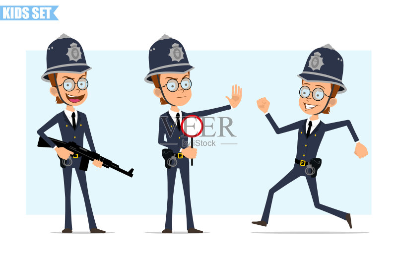卡通英国警察男孩角色套装图标素材