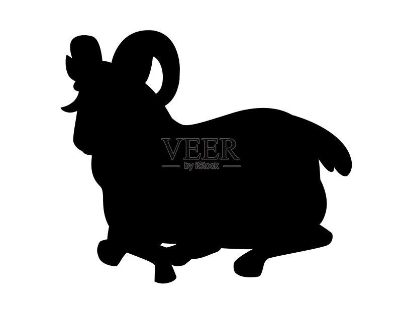 黑色剪影带角山羊图标素材