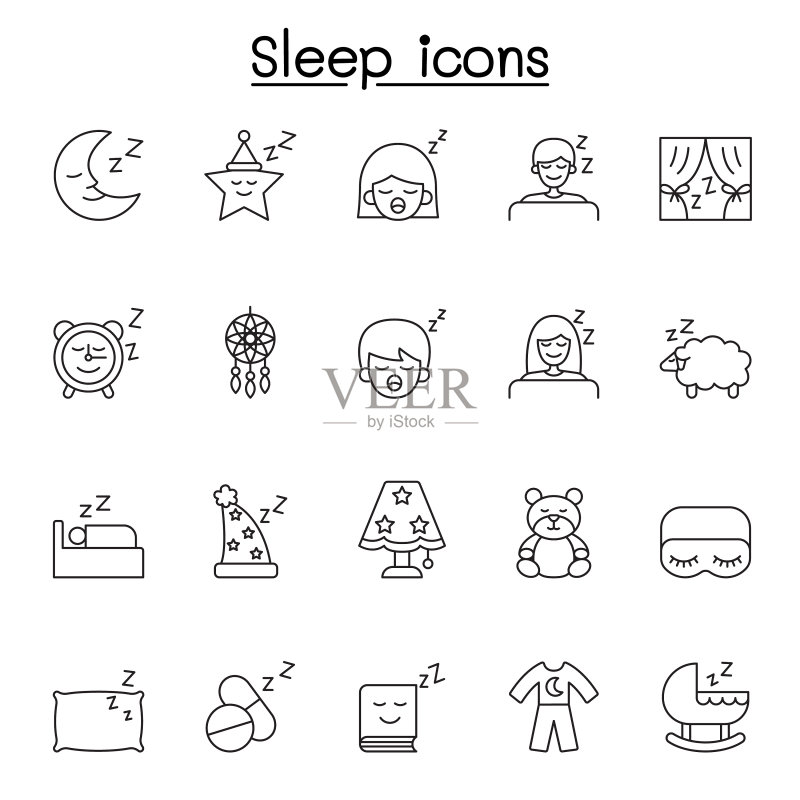 细线风格睡眠图标合集图标素材