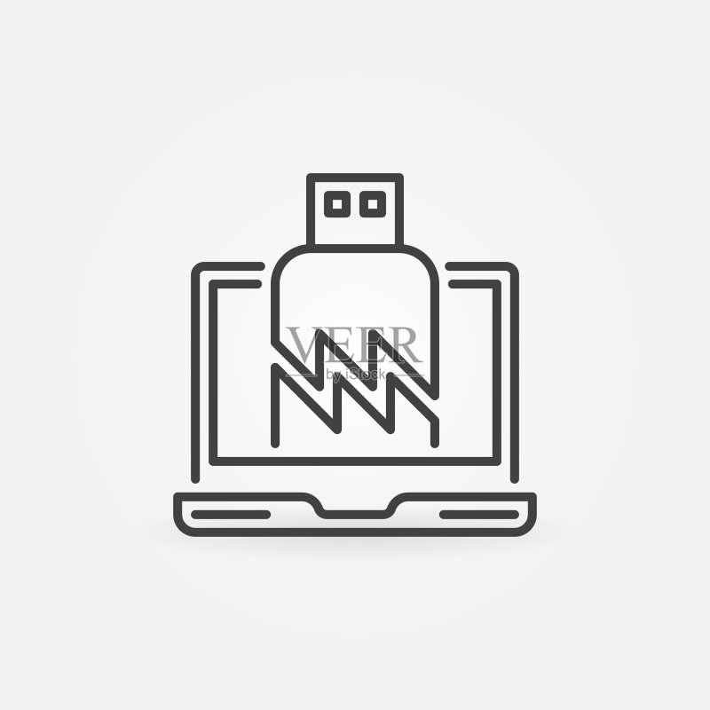 USB存储棒损坏的笔记本电脑细线图标图标素材