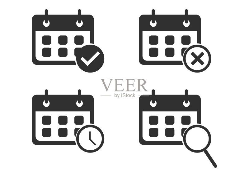 白色背景上的日历图标集矢量素材图标素材