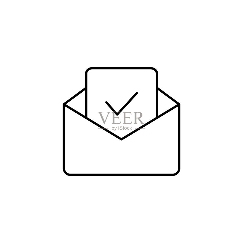 打开的信封复选标记线图标。电子邮件黑色轮廓符号图标素材