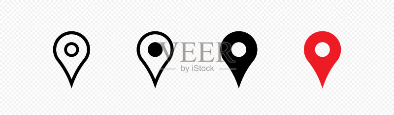 指针图标。地图图钉符号。GPS定位标记符号。矢量扁平风格的旅行箭头概念图图标素材