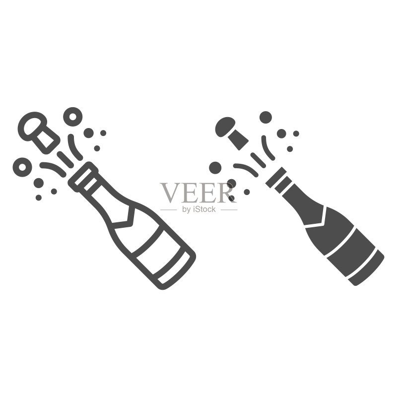 开启的香槟酒瓶，新年假日庆祝概念图标图标素材