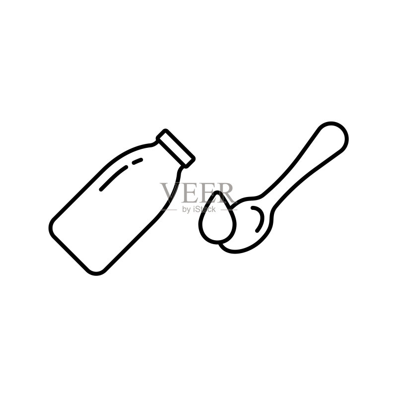 带量匙的糖浆线条艺术图标集图标素材