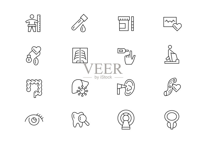 体检细线矢量图标，可编辑描边图标素材