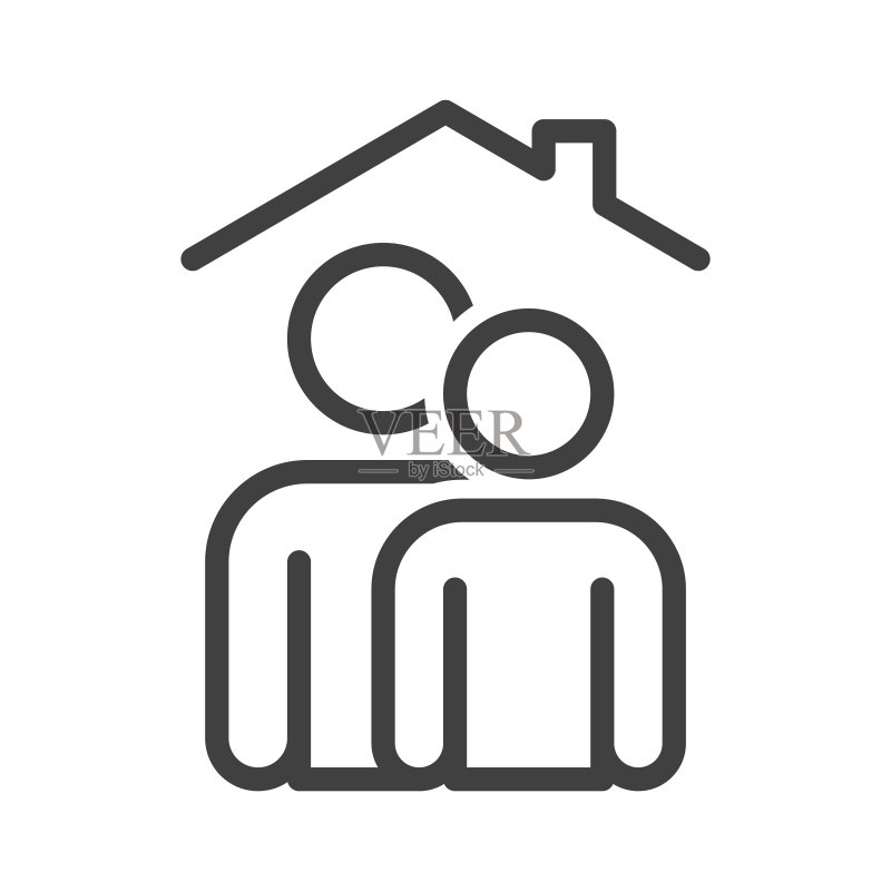 居家隔离家庭图标：不同身高的人依次排列简笔画矢量图图标素材