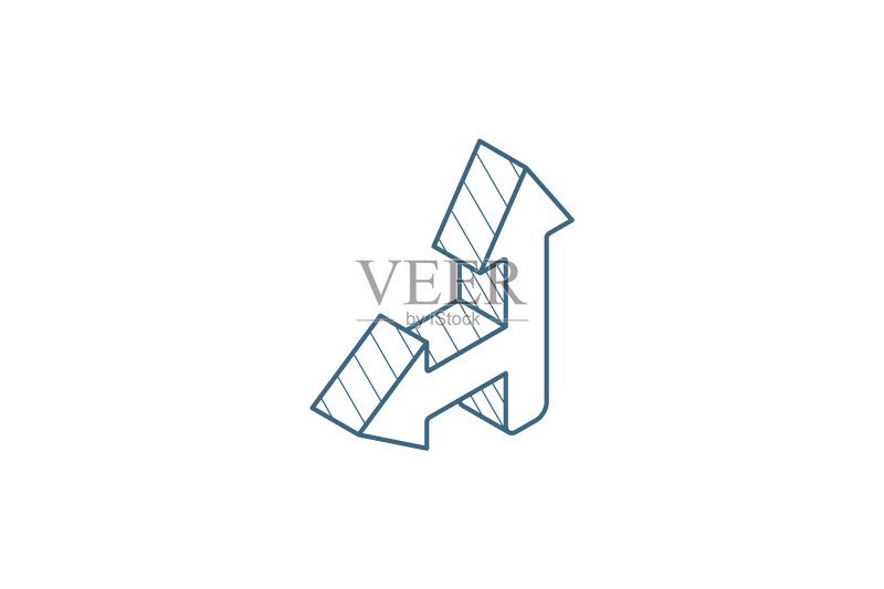 箭头交叉左转2.5D图标3D线条艺术图标素材