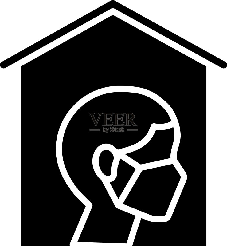 男人在房子里使用口罩的轮廓风格图标图标素材