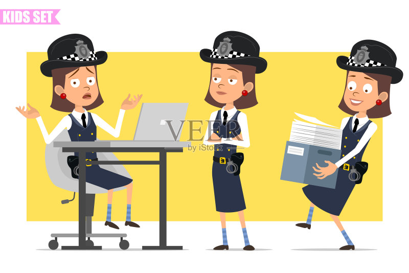 卡通滑稽的英国女警察角色套装图标素材
