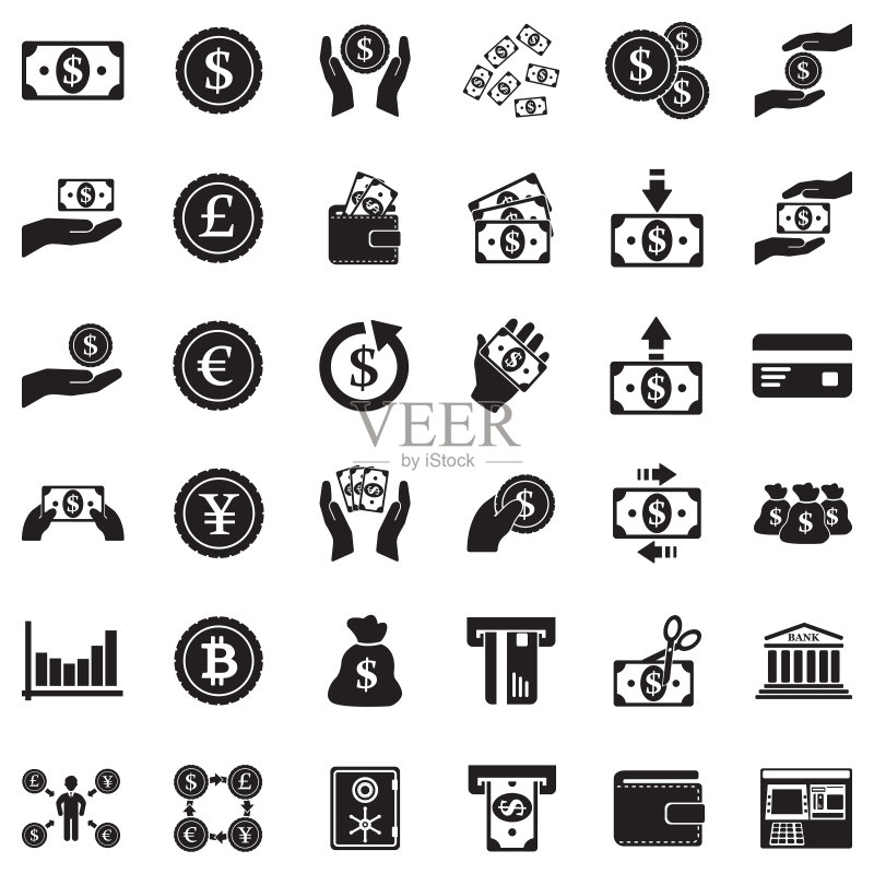 资金图标，黑色扁平设计，矢量图图标素材