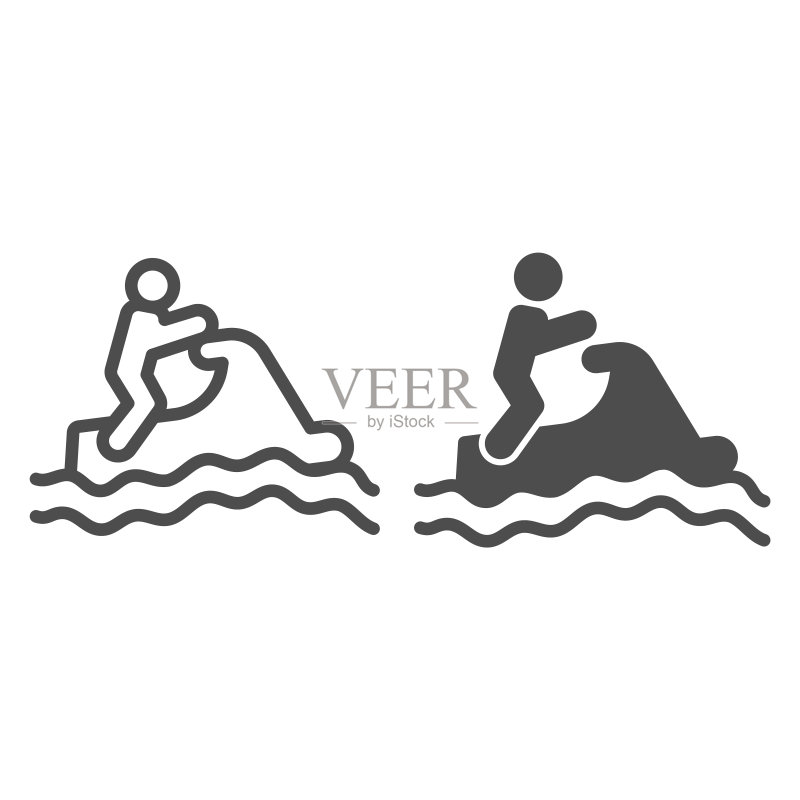 在海浪上的水上摩托艇，水上乐园概念，水上摩托艇运动标志图标素材