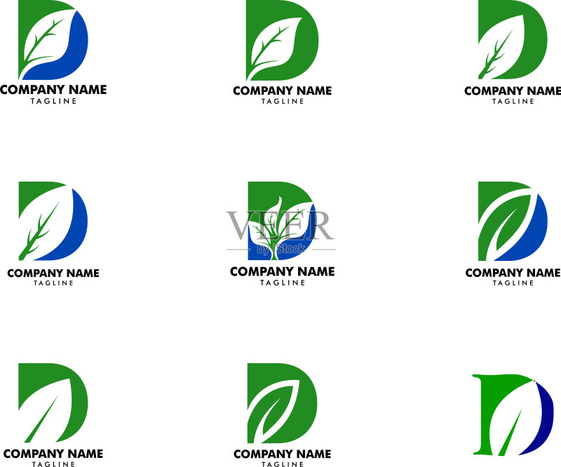 首字母D树叶Logo设计模板图标素材
