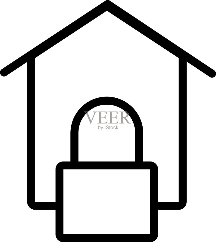 房屋数据安全锁线条风格图标素材