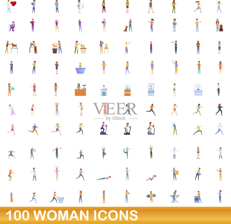 100个女性图标卡通风格图标素材