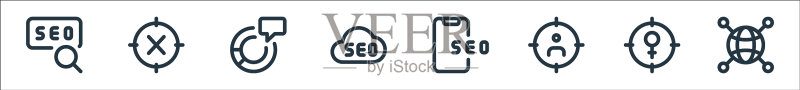 Web应用程序SEO线性图标集图标素材