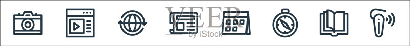 通信和媒体线性图标集图标素材