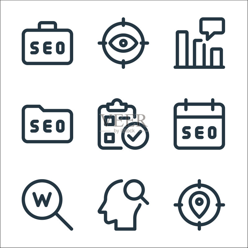 Web应用程序SEO线性图标集图标素材